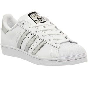 Women’s Adidas Silver & White Superstars